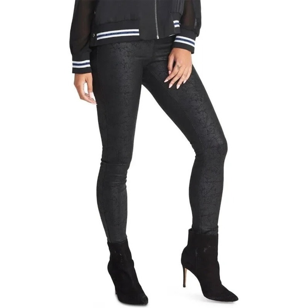 Rachel Roy Addison Women Sz L Mid Rise Black Coated  Skinny‎ Leggings Stretch T4
